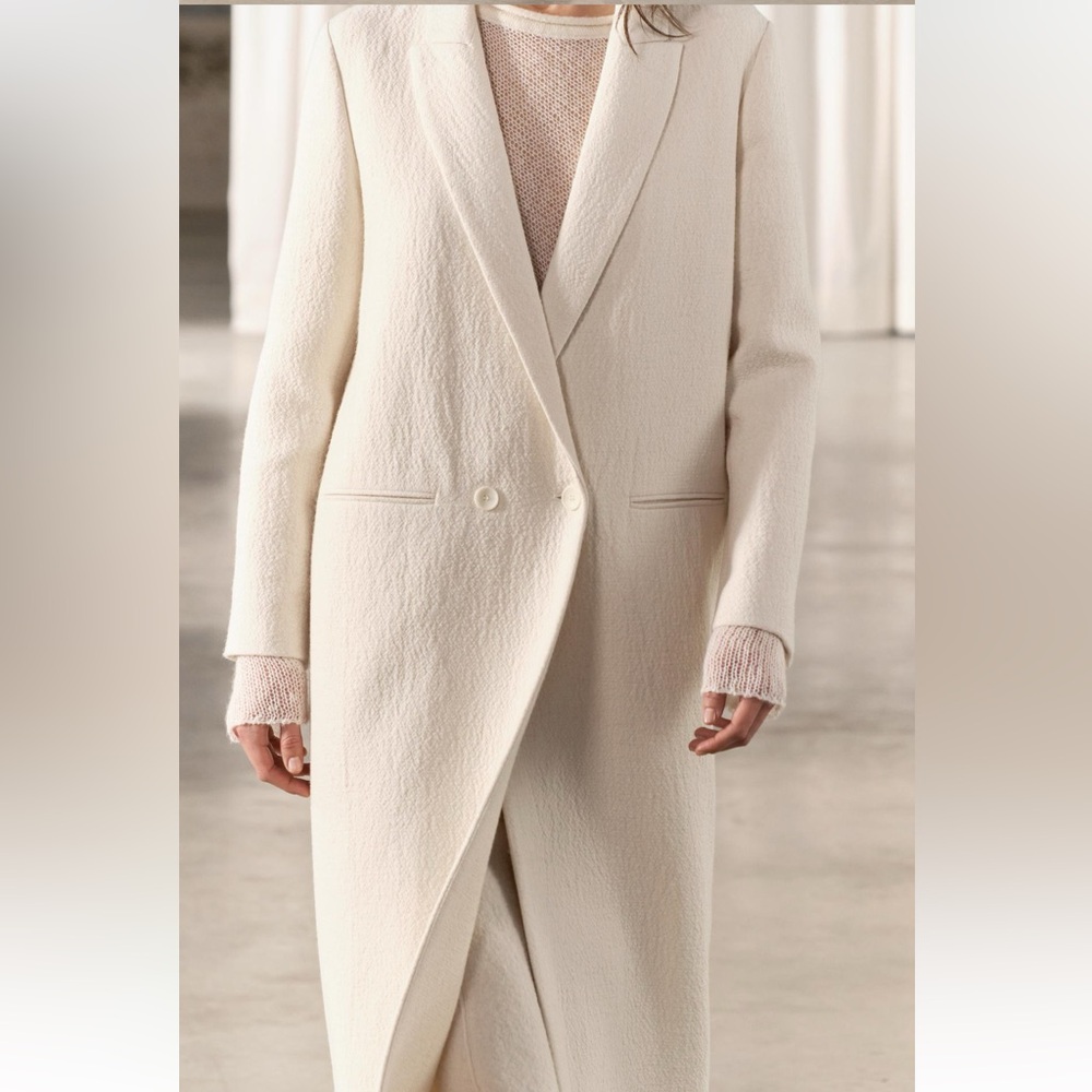 Zara Minimalist Wool Blend Textured Coat Ecru Cream ZW Collection size M NWT - Picture 3 of 16